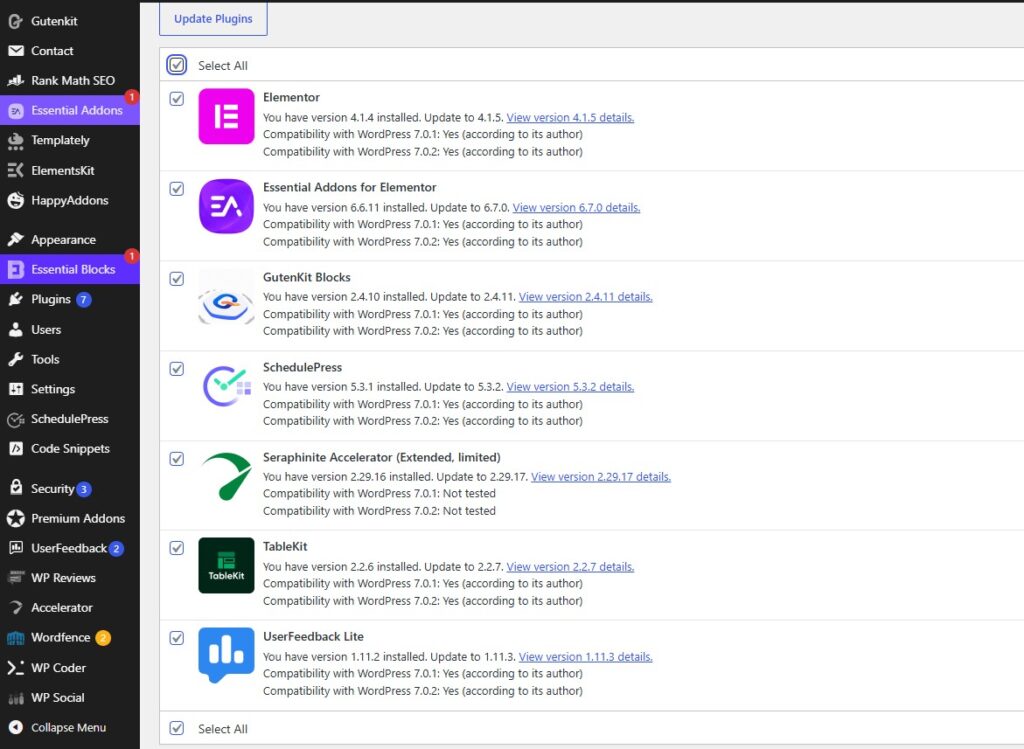 Keep WordPress Core, Themes and Plugins Updated
